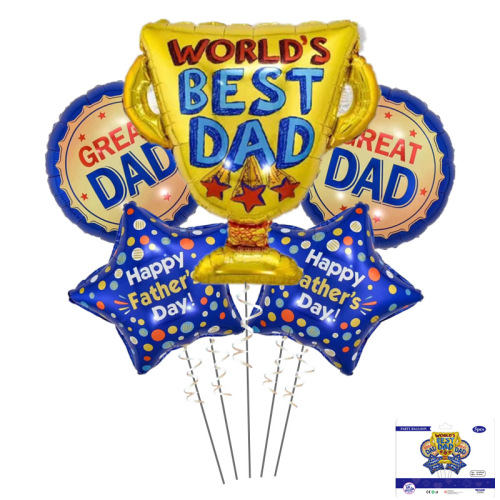5PCs Card Pack New Father‘s Day Trophy Aluminum Coating Ball Set Father‘s Day Theme Party Decoration Balloon