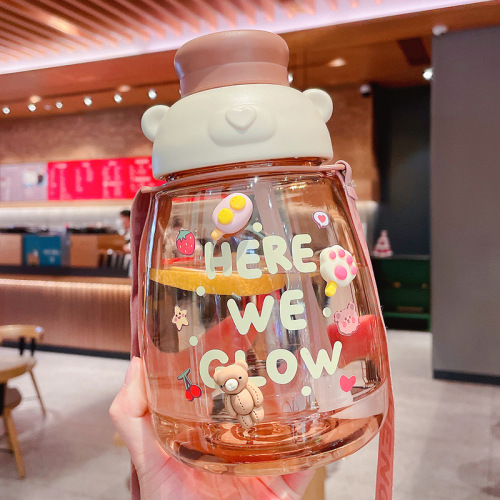 internet celebrity big belly cup cute student strap large capacity water cup boys good-looking bear straw plastic cup