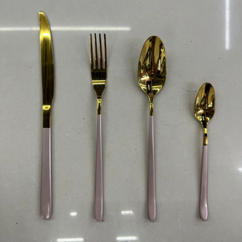 [huilin] stainless steel western-style tableware set spray paint powder gold fine handle light body steak knife and fork spoon