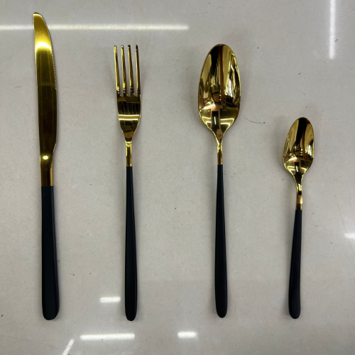 [huilin] stainless steel western food tableware set painted black gold thin handle light body steak knife and fork spoon