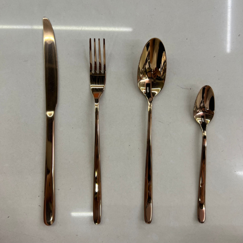 [huilin] stainless steel western food tableware set rose gold thin handle light body steak knife， fork and spoon gift