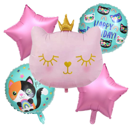 Ins Cute Cartoon Crown Cat Aluminum Film Ball Cat Theme Birthday Decoration Balloon Children‘s Toy aluminum Film Ball