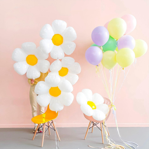 White Daisy Balloon Korean Style Egg Flower Chrysanthemum Birthday Arrangement Smiley Sun Flower Aluminum Film Balloon