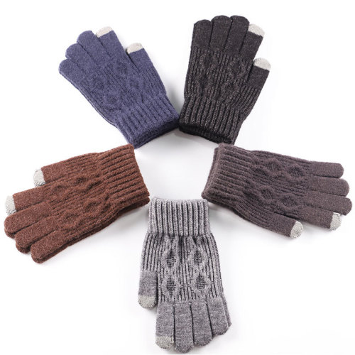autumn and winter warm men‘s outdoor sports jacquard touch screen handbag five-finger cold-proof alpaca gloves