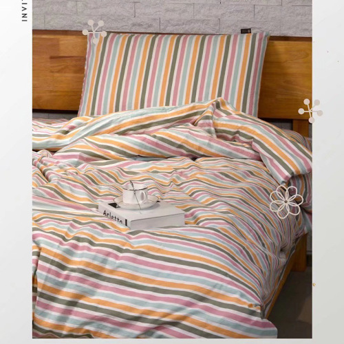 three-piece bedding set washed cotton bed sheet quilt cover pillowcase three-piece student dormitory four seasons qidi