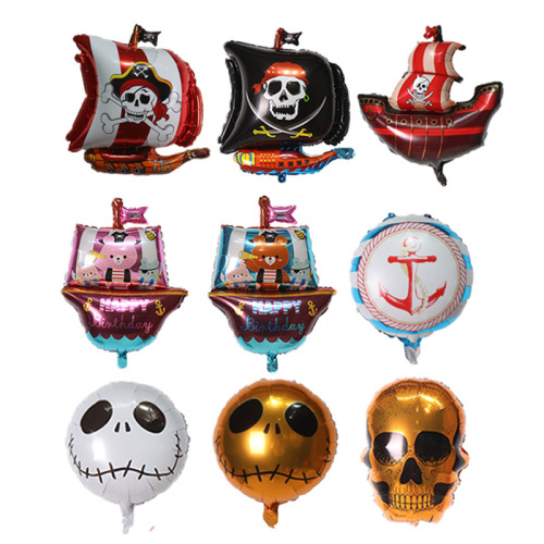 new pirate ship aluminum model balloon pirate ship skull shape balloon halloween party decoration layout