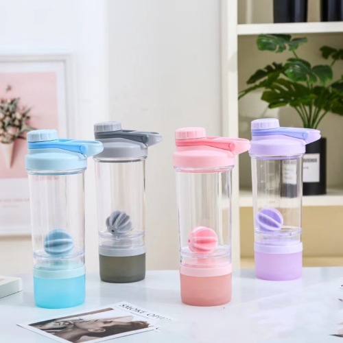 outdoor sports portable double-layer handle cup shake cup 500ml with medicine box ball macaron color can be set logo