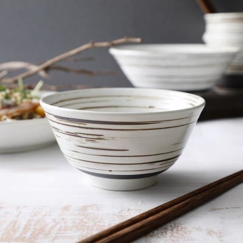 Hand-Painted Tableware Japanese Ceramic Dinner Plate Household Creative Star Rail circle Pattern Relief Craft Rice Bowl Fish Dish Chopsticks Tube 