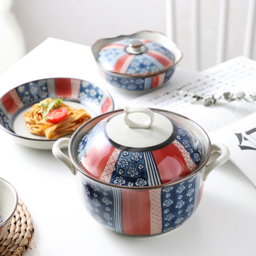 japanese-style ceramic tableware set antique underglaze color binaural soup pot noodle bowl rice bowl