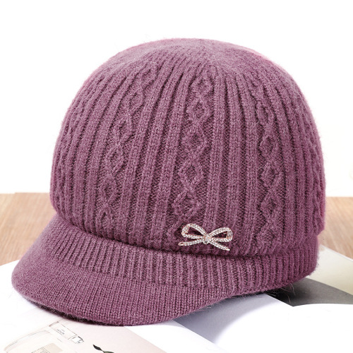 [hat hidden] autumn and winter middle-aged and elderly girl‘s cap rabbit hair fleece-lined warm old lady woolen cap thickened knitted hat