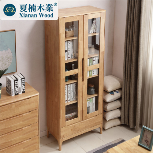 [xia nan] nordic small apartment solid wood bookcase simple modern glass door bookcase floor dust-proof storage bookshelf