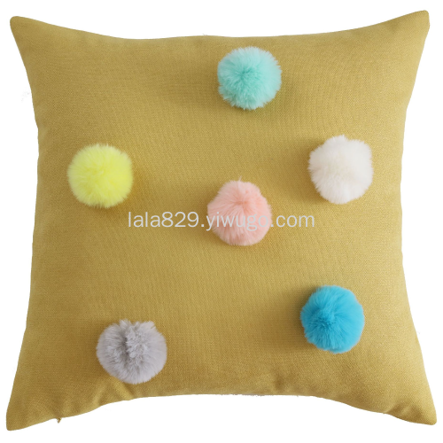 Amazon Cross-Border Hot Selling Fur Ball Cushion Cover Box Blue Pompon Ball Pillow Cover