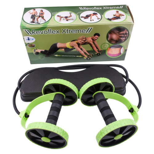 double-wheel abdominal wheel home fitness equipment arm abdominal exercise tension rope multifunctional four-wheel abdominal trainer