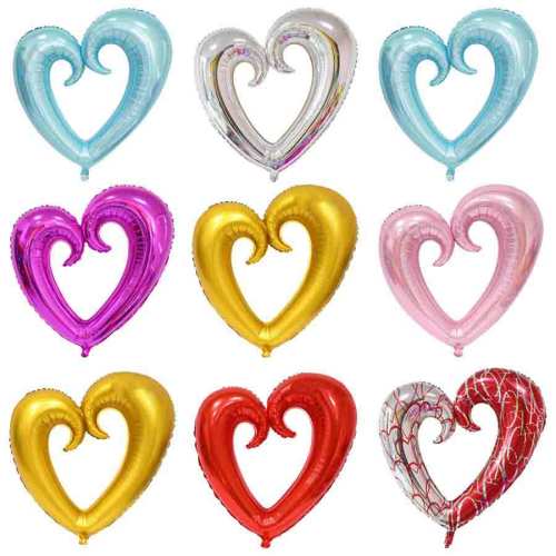 0-Inch Hollow Heart Aluminum Foil Balloon Valentine‘s Day Decoration XO Hook Heart Layout Birthday Decoration Heart-Shaped Balloon Wholesale 
