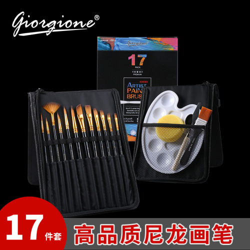 7-Piece Nylon Wool Watercolor Brush with Palette Brush Cloth Bag Brush Set Cross-Border Painting Supplies Wholesale 