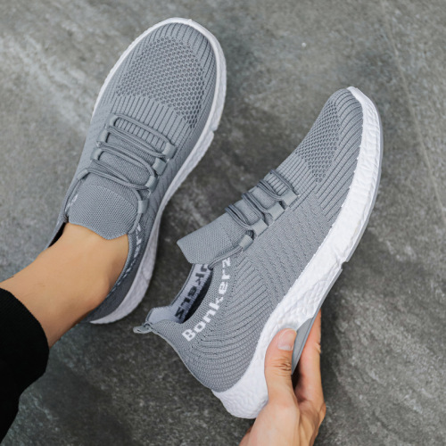 2022 Men‘s Shoes Summer New Sports Casual Shoes Versatile Flying Woven Breathable Knitted Socks Mouth Trendy Men‘s Running