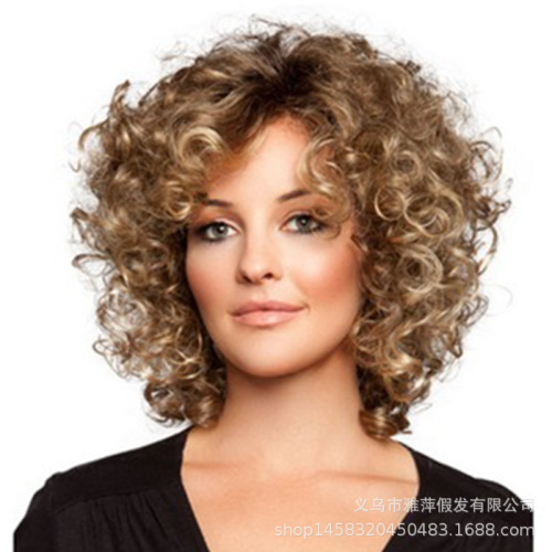 New European and American Small Volume Wig High Temperature Silk Fashion Star Women‘s Short Curly Hair Factory Direct One-Piece Delivery