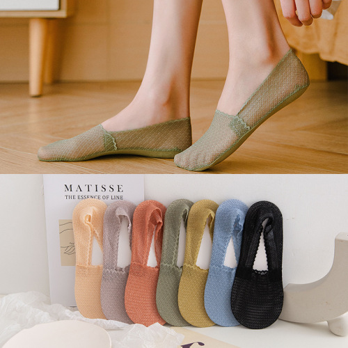 invisible socks women‘s spring and summer low-cut non-slip socks japanese-style non-slip cotton bottom mesh boat socks hardcover delivery
