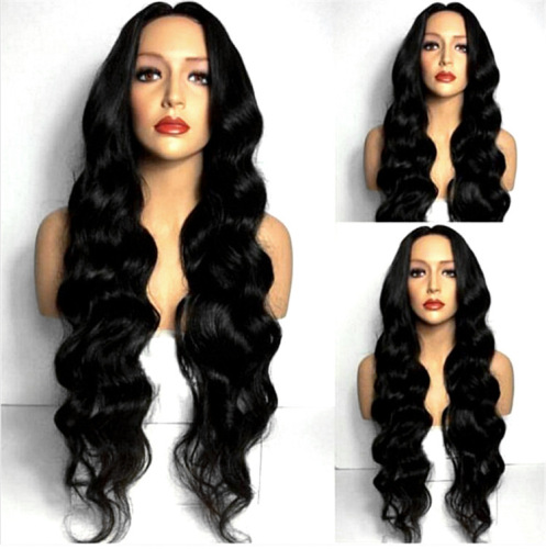 Cross-Border European and American Fashion Wig High-Temperature Fiber Big Wave Black Mid-Length Long Curly Hair Women‘s Headgear