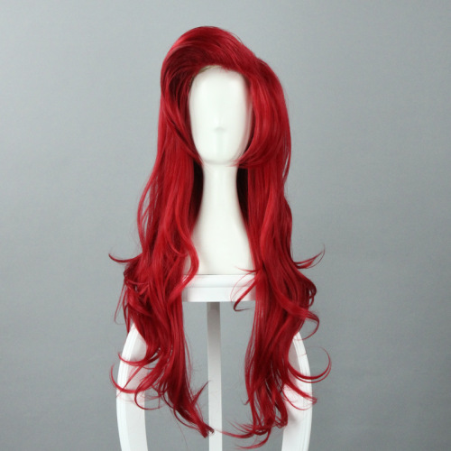 deep red long curly wig anime cosplay wig mermaid princess wig factory spot wholesale