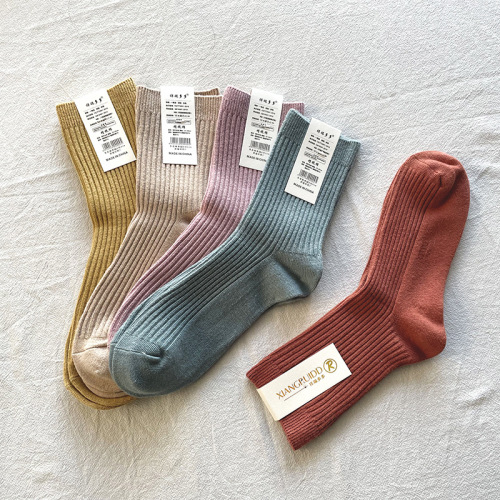 2023 Autumn and Winter Socks Women‘s Casual Combed Cotton Tube Socks Candy Color Double Needle Women‘s Socks Big Goods Wholesale