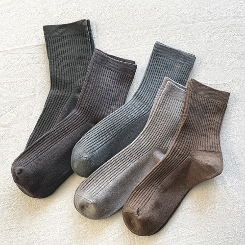 Men‘s Autumn and Winter Mid-Calf Socks Color Breathable Double Needle Mid-Calf Cotton Socks Couple Socks 10 Double Needle Factory Straight Hair