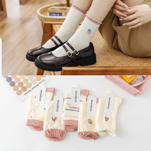 autumn and winter new combed cotton socks women‘s jk preppy style mid-calf length socks korean ins trendy lolita stockings