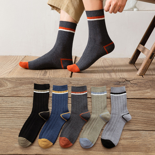 Spring and Autumn All-Match Double Needle Mid-Calf Socks Men‘s Cotton Socks Business Strip combed Cotton Socks Factory Direct Sales 