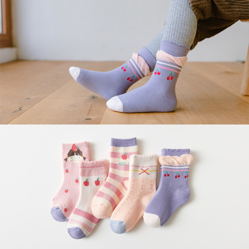 Children‘s Socks Winter New Pink Cartoon Baby Girl Tube Socks Thickened Warm Terry Socks One Piece Dropshipping