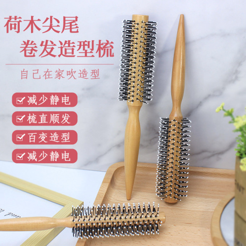 Wooden Theaceae Hair Curling Comb Bobhaircut Shunfa Styling Comb Straight Hair Curls Female Pointed Tail Rolling Comb Hairdressing Comb Wholesale