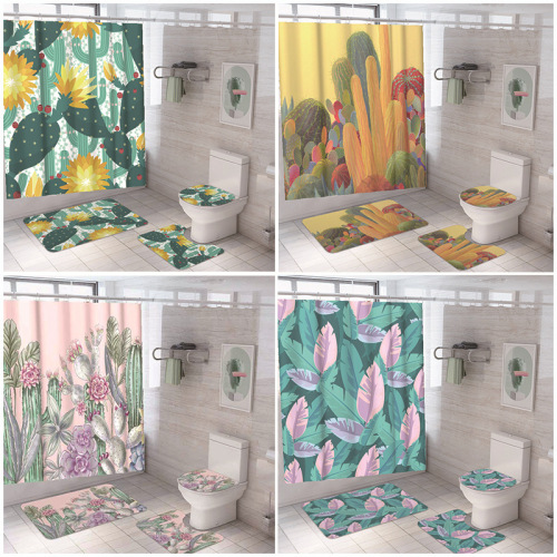 hongrili 3d printed polyester waterproof shower curtain bathroom mats three-piece set bathroom four-piece set