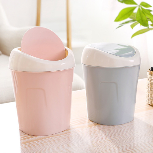 Household Mini Plastic Trash Can， Rocking Lid Desktop Practical Storage Bucket Household Living Room Snack Trash Can Wholesale