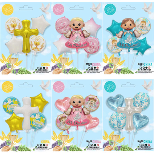Cross-Border Baptism Festival Baby Baby Series Cross Aluminum Balloon Five-Piece Party decorative Layout Props