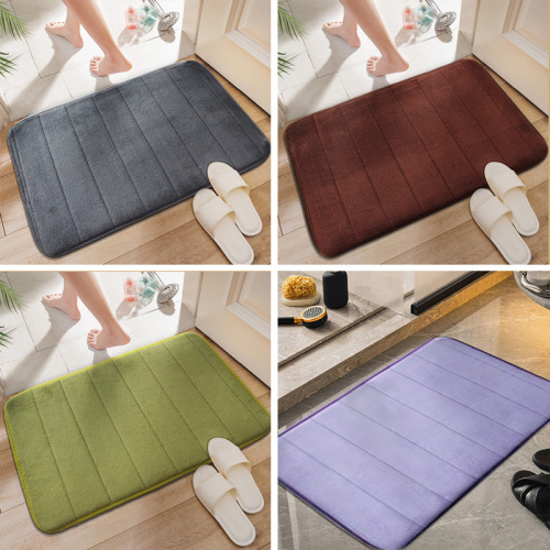 Hongrili Household Coral Cashmere Mats Carpet Batoom Absorbent Door Mat Solid Color Bedroom Living Room Non-Slip Doormat and Foot Mat