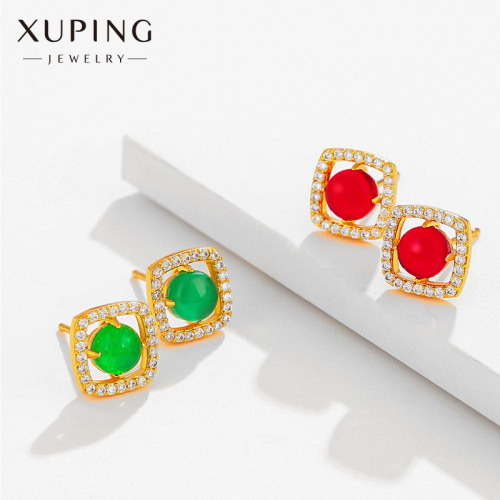 Xuping Jewelry French Style Retro Affordable Luxury Square Earrings European and American Fashion Artificial Gemstone Earrings Wholesale Temperament Earrings