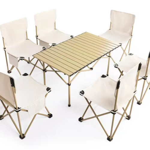 Sled Dog Outdoor Suit Table and Chair Aluminum Alloy Table Armrest Chair 5-Piece Set round Picnic Table