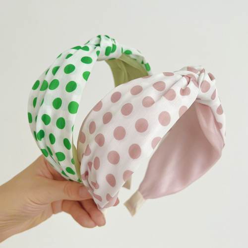 japanese and korean new hair accessories simple polka dot fabric contrast color knot in the middle high head wide edge headband hair accessories female r464