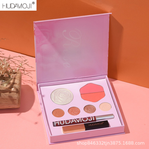 Huayang Rose Set Gift Box Eye Shadow Highlight Blush Matte Finish Lipstick Air Silky Lip Lacquer