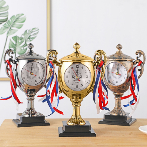 Retro Nostalgic Trophy Alarm Clock Learning School Prize Gold Silver Bronze Medal Reward Clock 