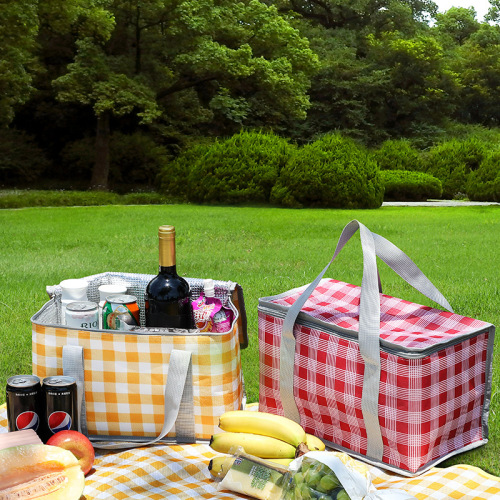 New Outdoor Picnic Bag Thickened Aluminum Foil Folding Picnic Basket Square Lunch Box Insulation Bag Moisture-Proof Picnic Mat 