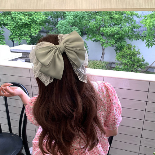 satin lace mesh bow barrettes back head female high ponytail top clip hairpin 2022 new high-end