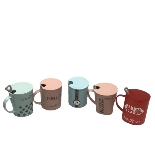 Coffee Cup Set with Lid with Spoon double Color Cup Smiling Face Beautiful Polka Dot Double Happiness Cover Cup RS-201603