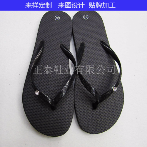 foreign trade customized black beach flip-flops with diamonds can be printed logo pattern