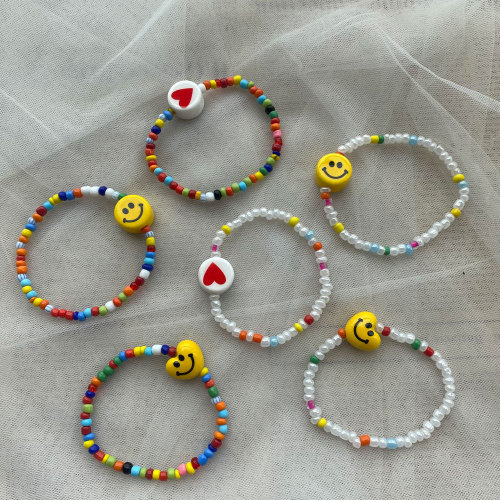 south korea dongdaemun ceramic smiling face lovely rainbow color elastic rice bead bracelet personalized all-match handmade bracelet bracelet bracelet