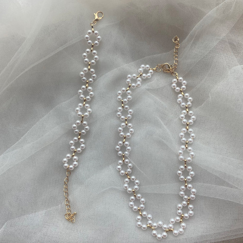 light luxury temperament pearl necklace bracelet female choker necklace niche design clavicle chain short necklace