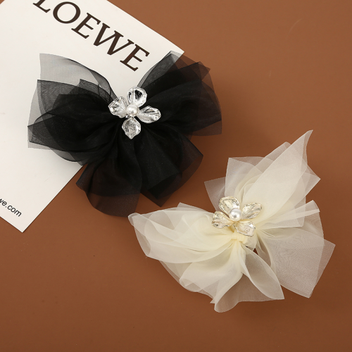 Advanced Retro Sweet Style Hairpin Bow Hair Clip Pearl Rhinestone Hairpin White Match Girl Frontier Checkpoint Hair Accessories