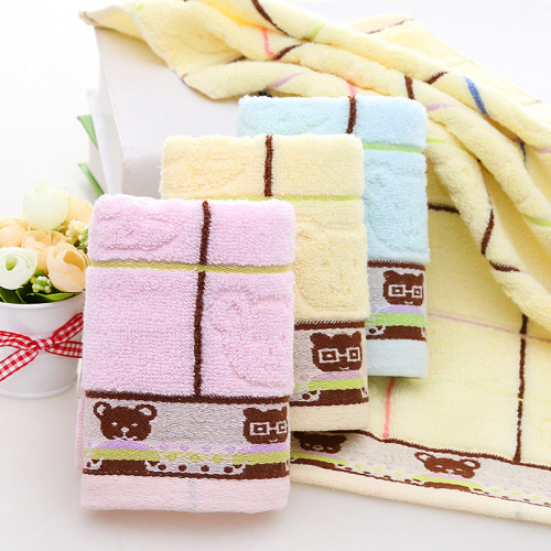 Wholesale Towels Cartoon Baby Plain Jacquard Bear Untwisted Cotton Children Towel Soft Absorbent Thickening Children Towel