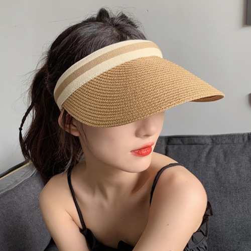 Lafite Straw Woven Topless Hat Women‘s Summer Face Straw Hat Headband Sunshade Anti-Sun Hat