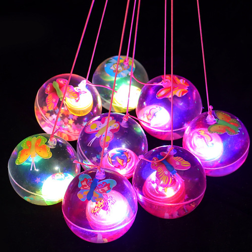 Flash Crystal Ball Luminous Elastic Ball with Rope Jump Ball Flash Toy Night Market Stall Hot Selling Toys