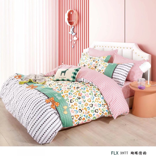 Chemical Fiber Four-Piece Quilt Single Bedding Summer Fitted Sheet Pillowcase Cartoon Cute Bed Sheet Quilt Cover